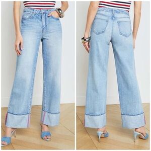 New L’Agence Miley Ultra High Rise Wide Leg Jeans Emerson Blue Cuffed Sz 29